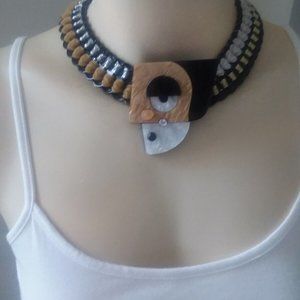 Handmade recycled abstract acrylic face statement necklace choker OOAK